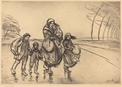 In de regen: Moeder en kinderen door Théophile Alexandre Steinlen