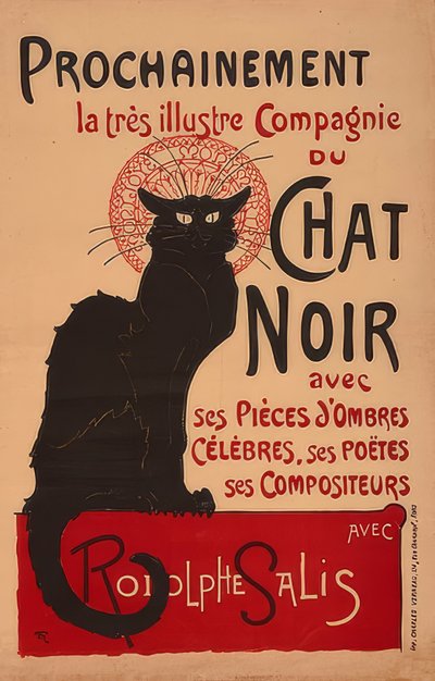 Prochainement la très illustre Compagnie du Chat Noir met Rodolphe Salis (2e versie) door Théophile Alexandre Steinlen