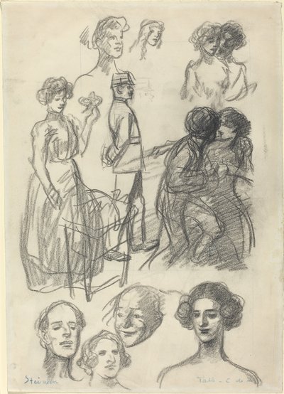 Schetsen voor Geliefden op een Bank, laat 19e-begin 20e eeuw door Théophile Alexandre Steinlen