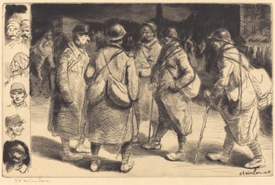 Soldaten met verlof - Nachtelijke scène Permissionnaires - Effet de Nuit, 1916 door Théophile Alexandre Steinlen