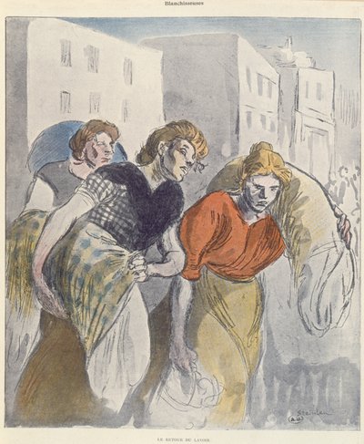 De Wasvrouwen die Terugkeren van het Washuis, eind 19e eeuw door Théophile Alexandre Steinlen