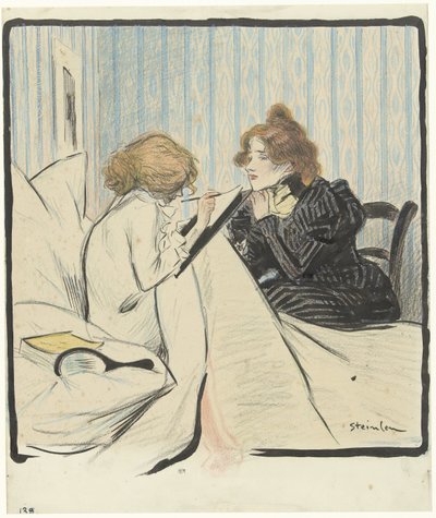 Twee vrouwen in een slaapvertrek door Théophile Alexandre Steinlen