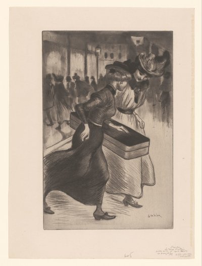 Twee wandelende vrouwen op straat door Théophile Alexandre Steinlen