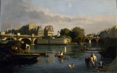 Le Pont-Neuf en de punt van het Île de la Cité door Théophile Meunier