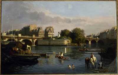 Le Pont-Neuf en de punt van het Île de la Cité door Théophile Meunier