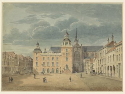 Stadhuis en kerk te Goes (Zeeland) door Théophile Schuler (possibly)