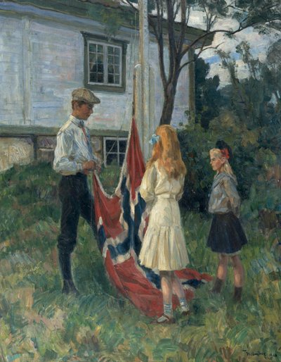 Kinderen Hijsen de Noorse Vlag door Thorolf Holmboe