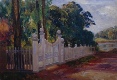 Zomerlandschap met tuinhek en poort door Thorolf Holmboe