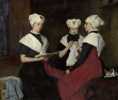 Drie meisjes uit het Amsterdamse Burgerweeshuis door Thérèse Schwartze