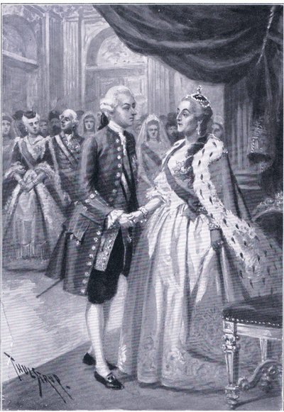 Ontmoeting van Catharina II van Rusland en Jozef II van Oostenrijk, illustratie uit Landmarks in European History door Thure de Thulstrup