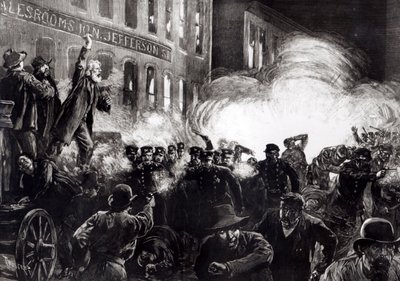 De anarchistische rel in Chicago: een dynamietbom ontploft onder de politie, uit 