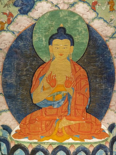 Boeddha en drie Jakata: Mahakapi, Ruru, Shaabhamiga door Tibetan School