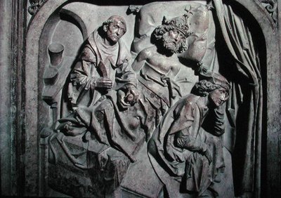 Graf van Hendrik II (973-1024) en zijn vrouw Kunigunde, detail van de keizer geopereerd door St. Benedictus door Tilman Riemenschneider