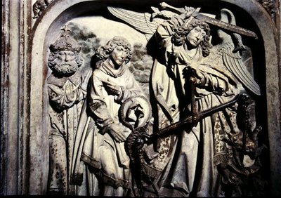 Graf van Hendrik II (973-1024) en zijn vrouw Kunigunde, detail van het wegen van het hart van Hendrik II in aanwezigheid van St. Laurentius door Tilman Riemenschneider