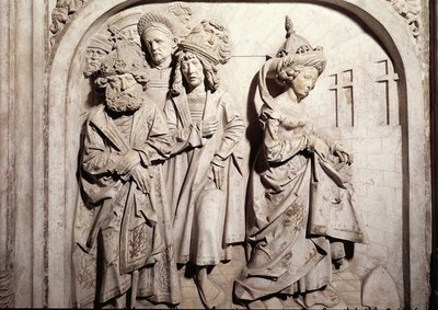 Graf van Hendrik II en zijn vrouw Kunigunde, detail van Kunigundes vuurproef door Tilman Riemenschneider