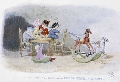 Kinderspelen: schommelpaarden - tek. door Lobrichon, uitgegeven door Phosphatine Falières, ca. 1920 door Timoleon Marie Lobrichon