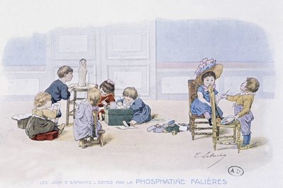 Kinderspel: schilderen en modelleren - getekend door Lobrichon, uitgegeven door Phosphatine Falières, circa 1920 door Timoleon Marie Lobrichon