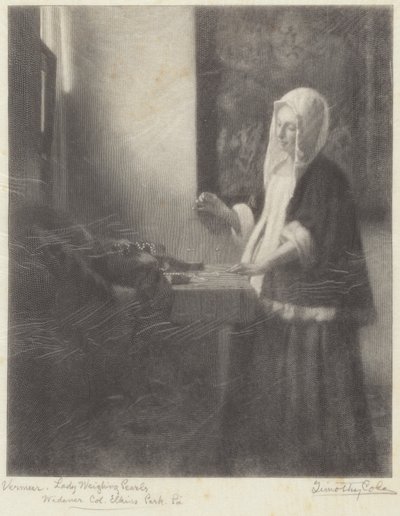 Vrouw die Parels Weegt door Timothy Cole after Johannes Vermeer