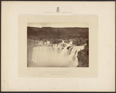 Shoshone watervallen, Snake River, Idaho, volledig zijaanzicht op bovenste niveau door Timothy H. OSullivan