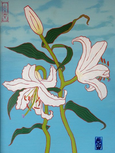 Witte lelie op een blauwe achtergrond door Timothy Nathan Joel