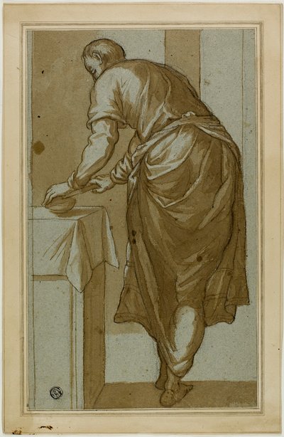 Staande Man Van Achteren Gezien Snijdt Brood door Tintoretto
