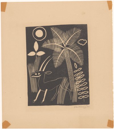Hert met palmboom door Tinus van Doorn (signed by artist)