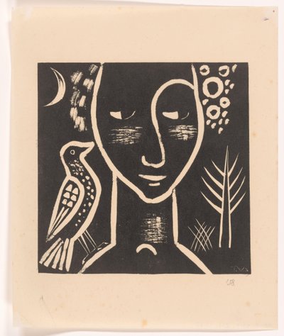 Vrouwenkop met duif door Tinus van Doorn (signed by artist)