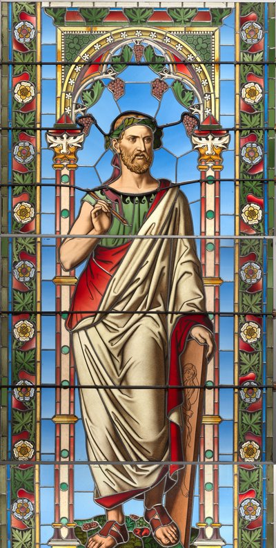 Raam met voorstelling Apelles door Tiroler Glasmalerei und Cathedralenglashuette