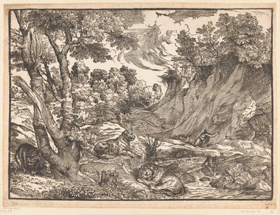 Landschap met de heilige Hieronymus door Titiaan
