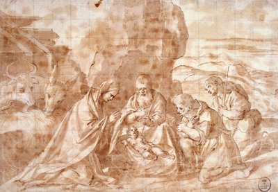 Geboorte, tekening door Titian (c.1488 1576)