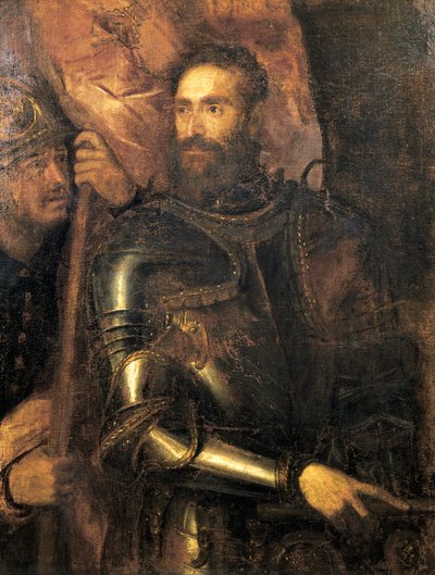 Portret van Pierluigi Farnese met wapenrusting, door Titiaan door Titian (c.1488 1576)