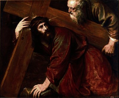 Christus en Simon van Cyrene door Tiziano Vecelli