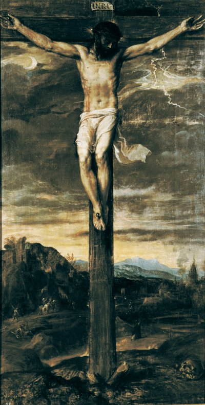Gekruisigde Christus. Inscriptie "INRI" op het kruis door Titian (c.1488 1576)
