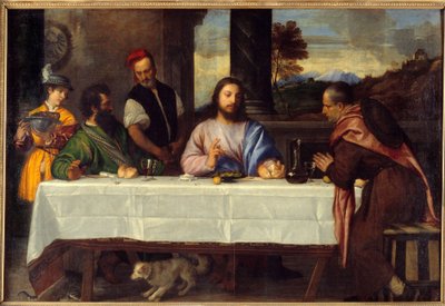Avondmaal in Emmaüs Ontmoet Jezus met pelgrims door Titian (c.1488 1576)