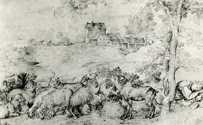 Landschap met kudde schapen door Tiziano Vecelli