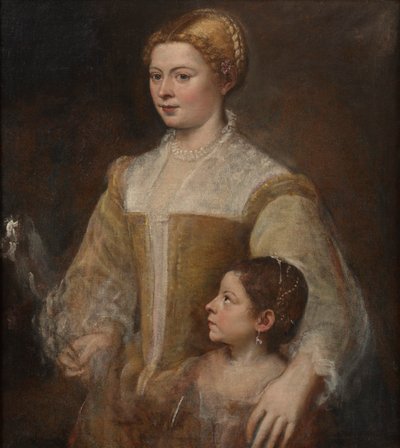 Portret van een dame en haar dochter door Titian