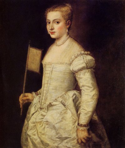 Portret van een dame in het wit, ca. 1561 door Titian