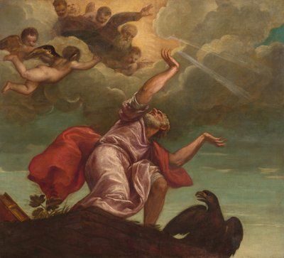 Sint Johannes de Evangelist op Patmos door Titian and Workshop