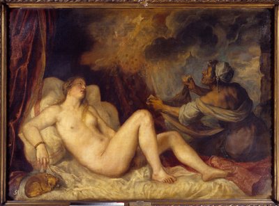 Danaë ontvangt de gouden regen door Tiziano Vecelli