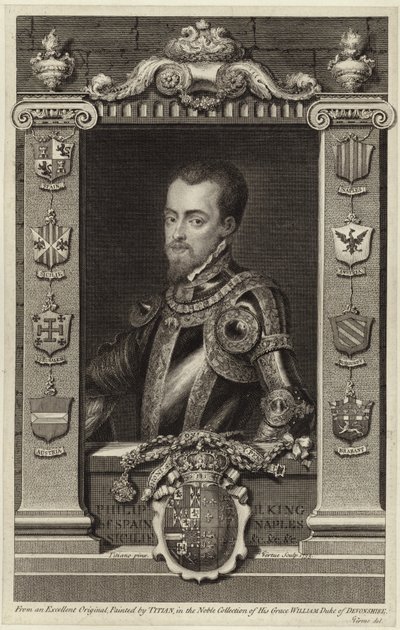 Portret van koning Filips II van Spanje door Tiziano Vecelli