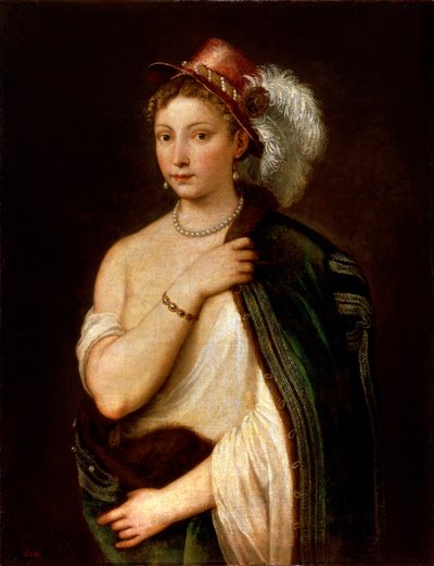Portret van een Jonge Vrouw, ca. 1536 door Tiziano Vecelli