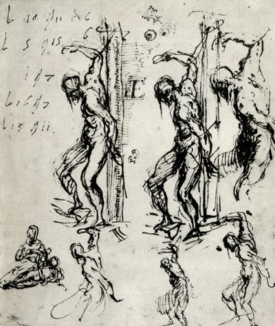 Schetsen voor de St. Sebastiaan in Brescia, ca. 1518 door Tiziano Vecelli