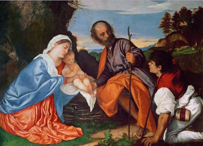 De Heilige Familie en een Herder, ca. 1510 door Tiziano Vecelli