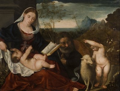 De Heilige Familie met Sint Jan door Tiziano Vecelli