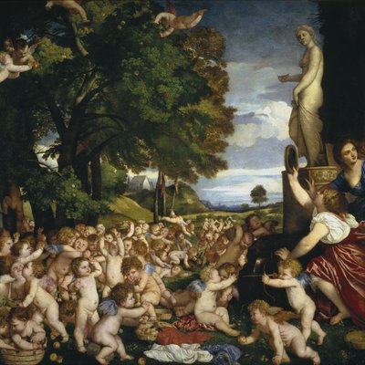 Het offer aan Venus door Tiziano Vecelli
