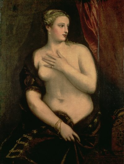 Venus die Haar Weerspiegeling in een Spiegel Bekijkt door Tiziano Vecelli