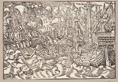 Gaius Duillius verslaat de Carthagers in een zeeslag door Tobias Stimmer