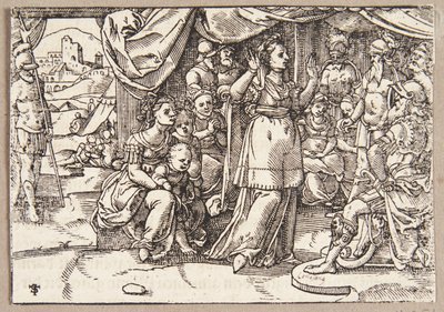 Veturia en Volumnia smeken Coriolanus om Rome te sparen door Tobias Stimmer
