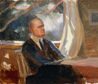 Portret van de Finse componist en violist Jean Sibelius door Toivo Santeri Salokivi