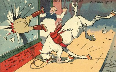 Man uit een raam geworpen door een paard door Tom Browne